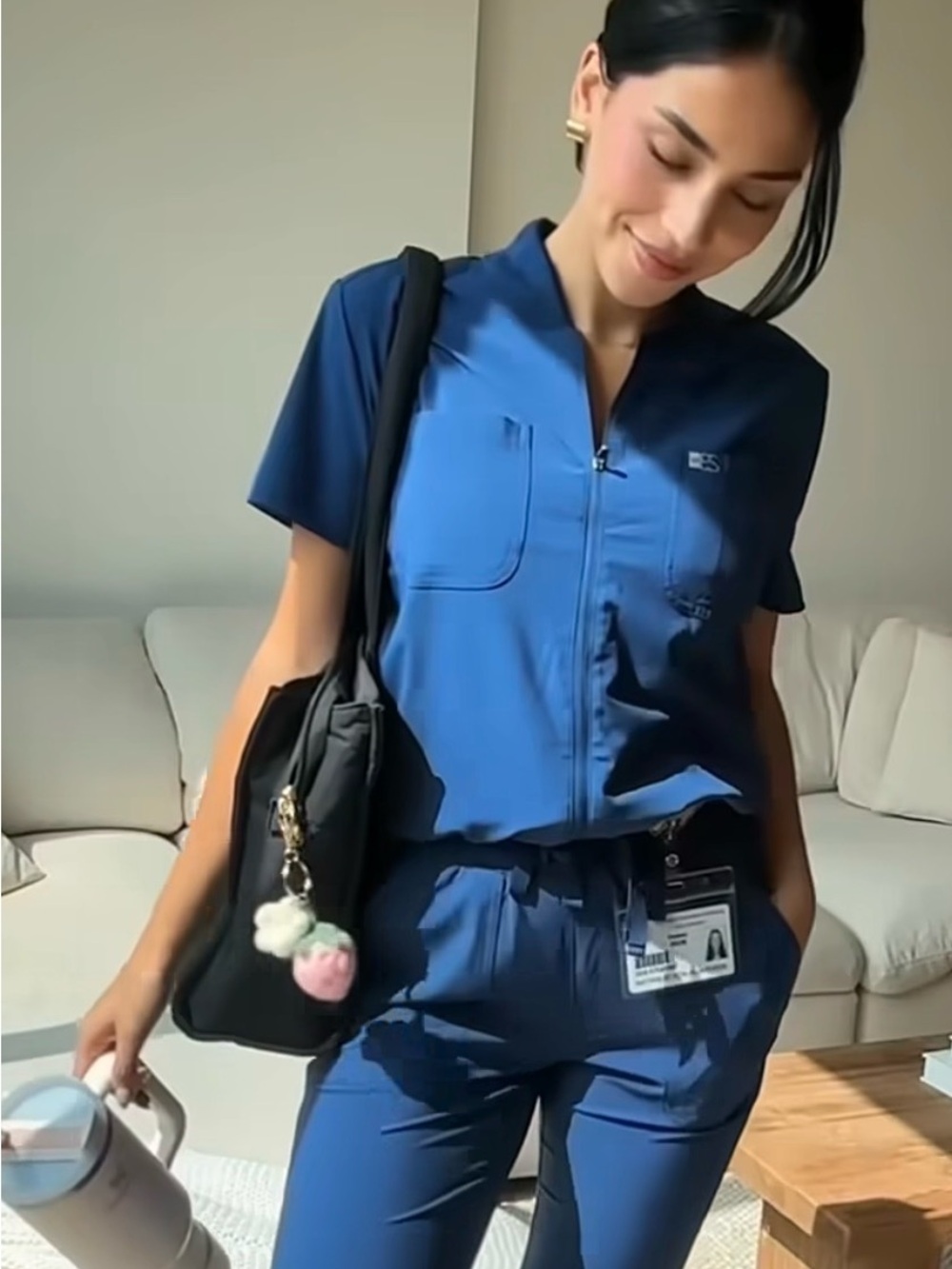 Women's Short Sleeve Zip-Front Jumpsuit in Blue